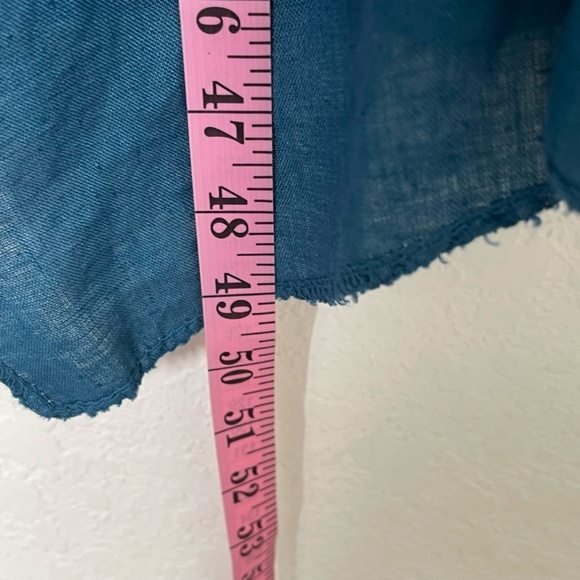 Made In Italy 100% Linen NWT Roll Tab Draped Open Long Overlay One Size Blue - Picture 10 of 14